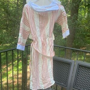 eShakti custom cream/pink striped dress, belt excellent condition sz. M/L